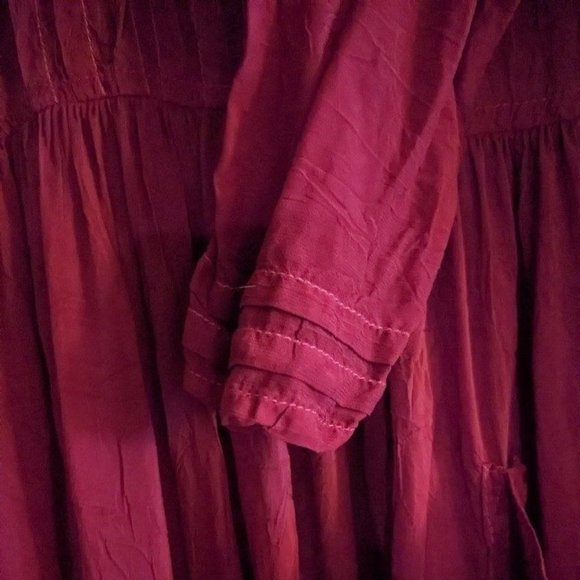Mysterious Dress, Sheer Silk-like Deep Rose Rayon Drop-Waist, Midi - Picture 6 of 7